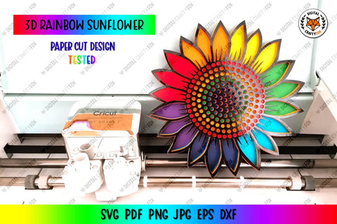 3D Rainbow Sunflower SVG , 3D Rainbow Butterfly SVG 3D Paper Digital Craftyfox 