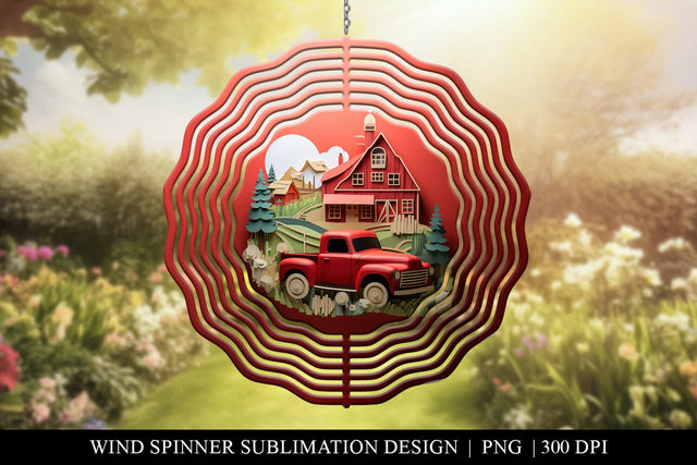 3D Red Pick Up Truck Wind Spinner Sublimation Design Sublimation BijouBay 