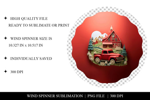 3D Red Pick Up Truck Wind Spinner Sublimation Design Sublimation BijouBay 