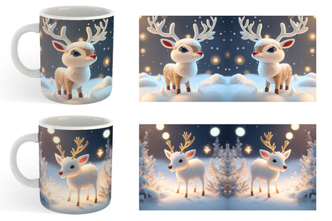 3D Reindeer Christmas snow Mug Wrap | Sublimation Coffee Cup Sublimation artnoy 