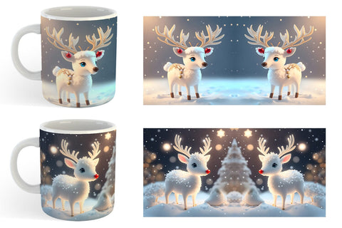 3D Reindeer Christmas snow Mug Wrap | Sublimation Coffee Cup Sublimation artnoy 