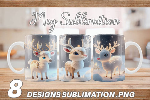 3D Reindeer Christmas snow Mug Wrap | Sublimation Coffee Cup Sublimation artnoy 