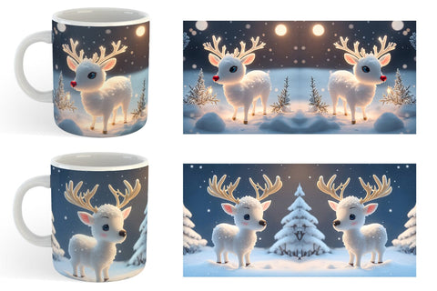 3D Reindeer Christmas snow Mug Wrap | Sublimation Coffee Cup Sublimation artnoy 