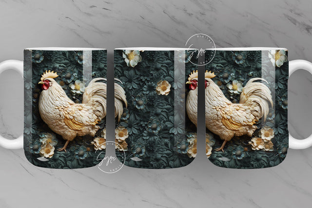 3D Rooster Mug, Floral Mug Wrap, Chicken Mug Design, 3D Flower Mug, 3D Mural Mug, 11 & 15 Oz Mug Sublimation Wrap, Digital Download Sublimation Syre Digital Creations 