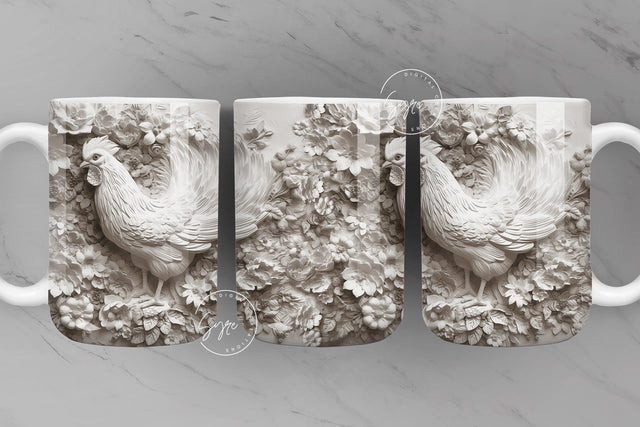 3D Rooster Mug, Floral Mug Wrap, Chicken Mug Design, 3D Flower Mug, 3D Mural Mug, 11 & 15 Oz Mug Sublimation Wrap, Digital Download Sublimation Syre Digital Creations 