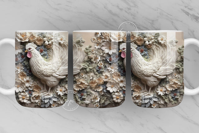 3D Rooster Mug, Floral Mug Wrap, Chicken Mug Design, 3D Flower Mug, 3D Mural Mug, 11 & 15 Oz Mug Sublimation Wrap, Digital Download Sublimation Syre Digital Creations 