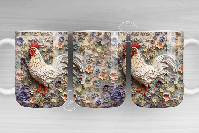3D Rooster Mug, Floral Mug Wrap, Chicken Mug Design, 3D Flower Mug, 3D Mural Mug, 11 & 15 Oz Mug Sublimation Wrap, Digital Download Sublimation Syre Digital Creations 