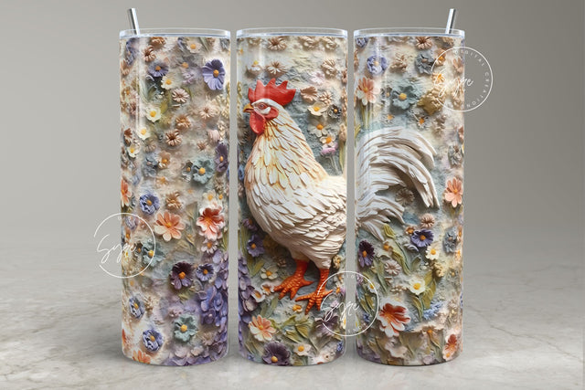 3D Rooster Tumbler, Floral Tumbler Wrap, 20oz Skinny Tumbler Sublimation, Spring Tumbler, Plaster Wall Art, Chicken Tumbler, Digital File Sublimation Syre Digital Creations 