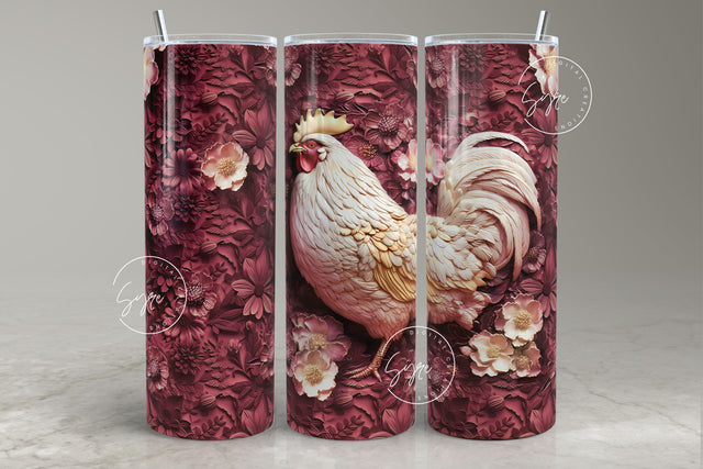 3D Rooster Tumbler, Floral Tumbler Wrap, 20oz Skinny Tumbler Sublimation, Spring Tumbler, Plaster Wall Art, Chicken Tumbler, Digital File Sublimation Syre Digital Creations 