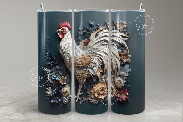 3D Rooster Tumbler, Floral Tumbler Wrap, 20oz Skinny Tumbler Sublimation, Spring Tumbler, Plaster Wall Art, Chicken Tumbler, Digital File Sublimation Syre Digital Creations 