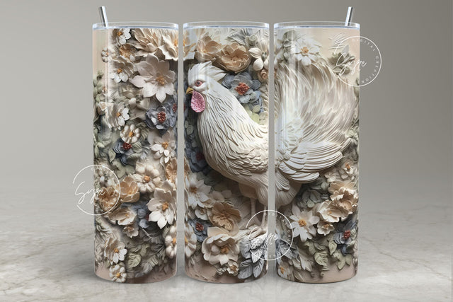 3D Rooster Tumbler, Floral Tumbler Wrap, 20oz Skinny Tumbler Sublimation, Spring Tumbler, Plaster Wall Art, Chicken Tumbler, Digital File Sublimation Syre Digital Creations 