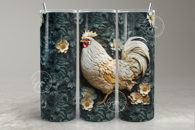 3D Rooster Tumbler, Floral Tumbler Wrap, 20oz Skinny Tumbler Sublimation, Spring Tumbler, Plaster Wall Art, Chicken Tumbler, Digital File Sublimation Syre Digital Creations 