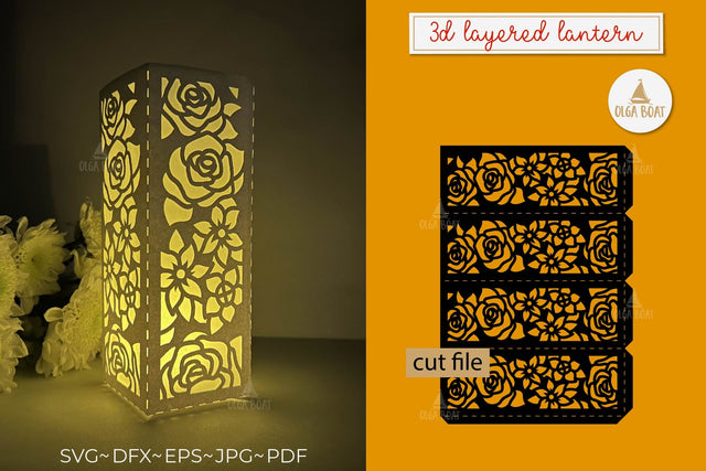 3d rose lantern svg | Flower lantern paper cutting 3D Paper Olga Boat Design 