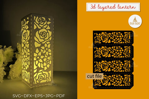 3d rose lantern svg | Flower lantern paper cutting 3D Paper Olga Boat Design 