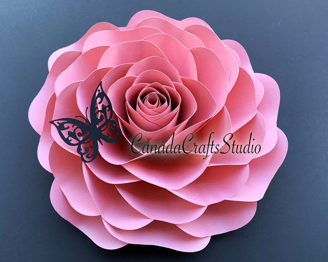 3d Rose Paper Flower Template + Butterfly SVG/DXF SVG CanadaCraftsStudio 