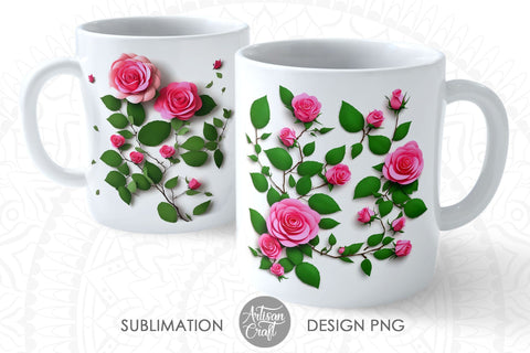 3D Roses 11oz mug sublimation designs, PNG files Sublimation Artisan Craft SVG 