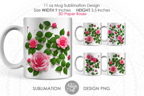 3D Roses 11oz mug sublimation designs, PNG files Sublimation Artisan Craft SVG 