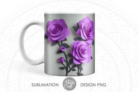 3d Roses 11oz mug sublimation PNG file Sublimation Artisan Craft SVG 