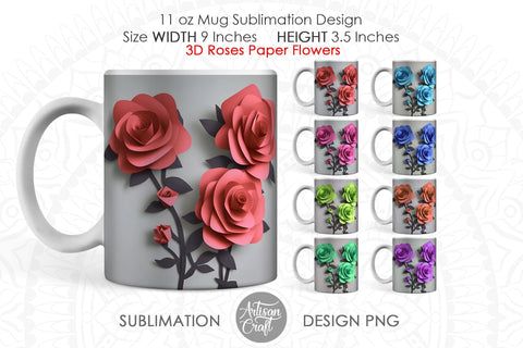 3d Roses 11oz mug sublimation PNG file Sublimation Artisan Craft SVG 