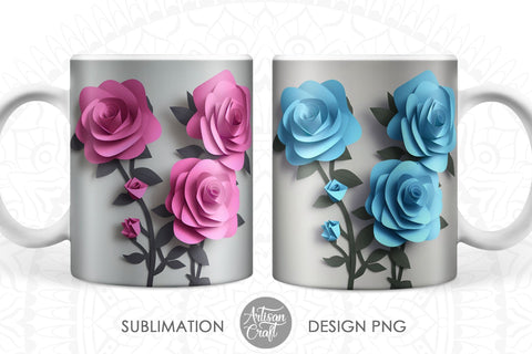 3d Roses 11oz mug sublimation PNG file Sublimation Artisan Craft SVG 