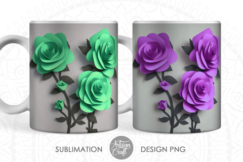 3d Roses 11oz mug sublimation PNG file Sublimation Artisan Craft SVG 
