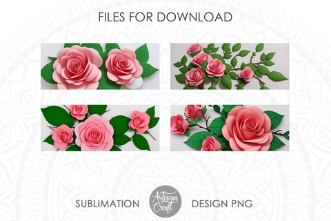 3D Roses, 3D mug wrap PNG for 11oz mug Sublimation Artisan Craft SVG 
