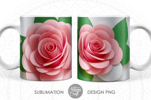 3D Roses, 3D mug wrap PNG for 11oz mug Sublimation Artisan Craft SVG 