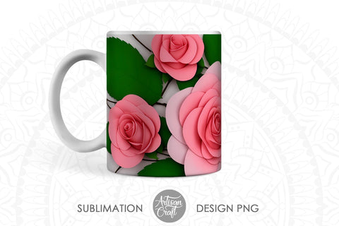 3D Roses, 3D mug wrap PNG for 11oz mug Sublimation Artisan Craft SVG 