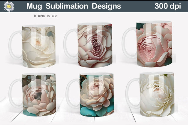 3D Roses Mug | 3D Flowers Mug Sublimation Sublimation WatercolorColorDream 