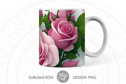 3D Roses mug sublimation design Sublimation Artisan Craft SVG 