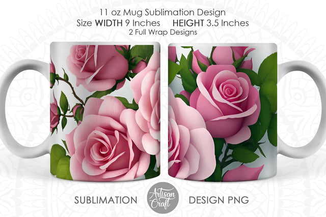 3D Roses mug sublimation design Sublimation Artisan Craft SVG 