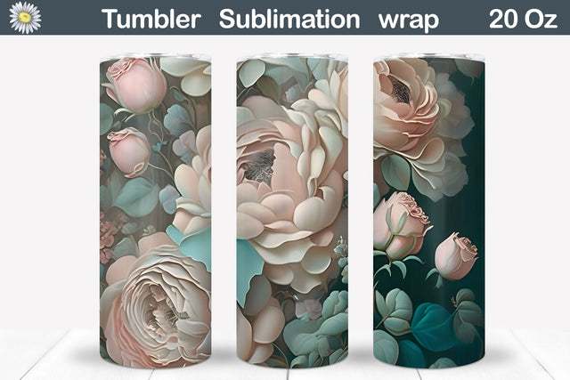 3D Roses Tumbler | 3D Flowers Tumbler Sublimation WatercolorColorDream 