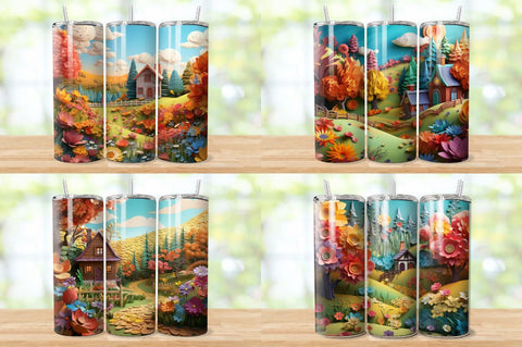 3D Rustic Countryside Tumbler Bundle Sublimation Regulrcrative 