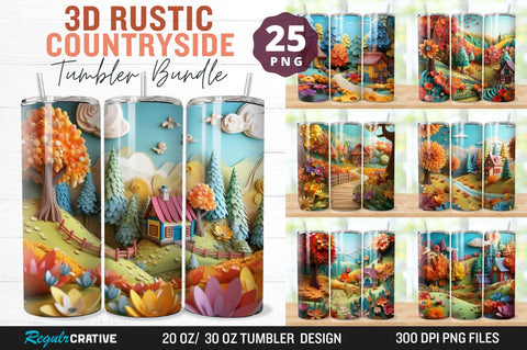3D Rustic Countryside Tumbler Bundle Sublimation Regulrcrative 