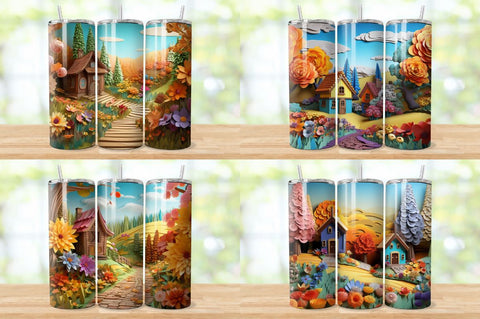 3D Rustic Countryside Tumbler Bundle Sublimation Regulrcrative 