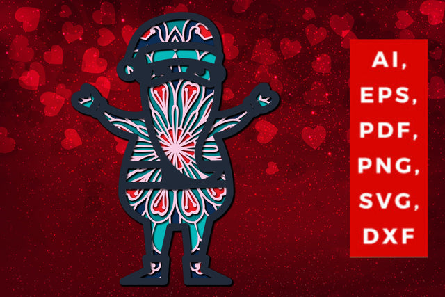 3D Santa Claus Valentine multi-layer SVG, Layered Santa Claus, Papercut Santa Claus, Valentine Mandala SVG MD JOYNAL ABDIN 