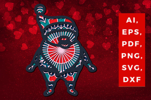 3D Santa Claus Valentine multi-layer SVG, Layered Santa Claus, Papercut Santa Claus, Valentine Mandala SVG MD JOYNAL ABDIN 