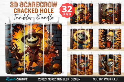 3D Scarecrow Cracked Hole Tumbler Bundle Sublimation Regulrcrative 