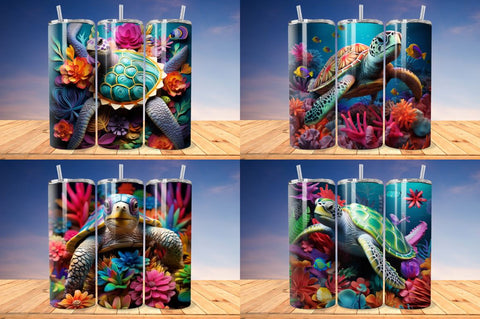 3D Sea Turtle Skinny Tumbler Wrap Bundle Sublimation Regulrcrative 
