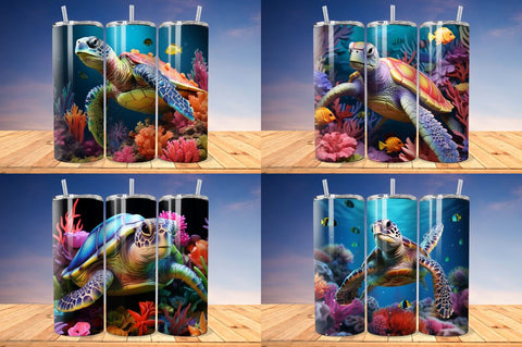 3D Sea Turtle Skinny Tumbler Wrap Bundle Sublimation Regulrcrative 
