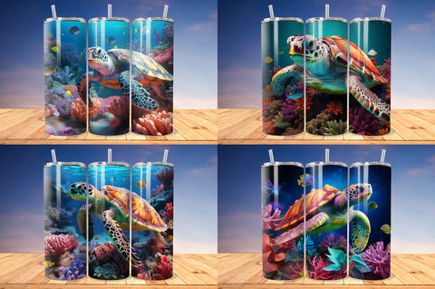 3D Sea Turtle Skinny Tumbler Wrap Bundle Sublimation Regulrcrative 