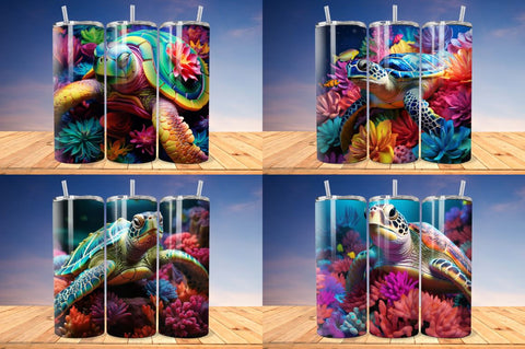 3D Sea Turtle Skinny Tumbler Wrap Bundle Sublimation Regulrcrative 