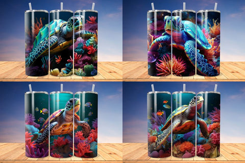 3D Sea Turtle Skinny Tumbler Wrap Bundle Sublimation Regulrcrative 