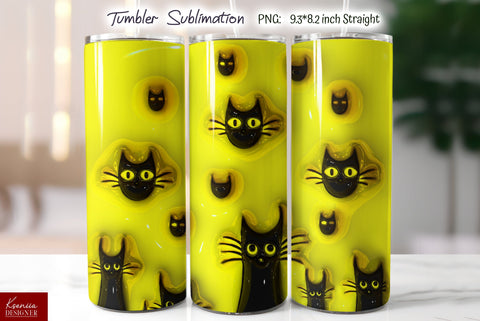 3d Seamless Cats Tumbler|Yellow Puffy Tumbler Sublimation Sublimation Kseniia designer 