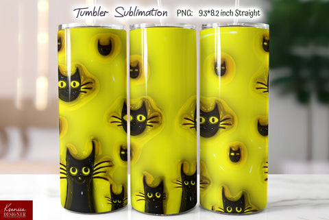 3d Seamless Cats Tumbler|Yellow Puffy Tumbler Sublimation Sublimation Kseniia designer 