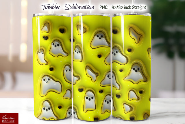3d Seamless Ghosts Tumbler|Yellow Puffy Tumbler Sublimation Sublimation Kseniia designer 