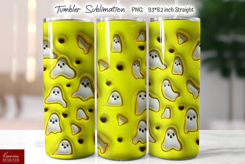 3d Seamless Ghosts Tumbler|Yellow Puffy Tumbler Sublimation Sublimation Kseniia designer 