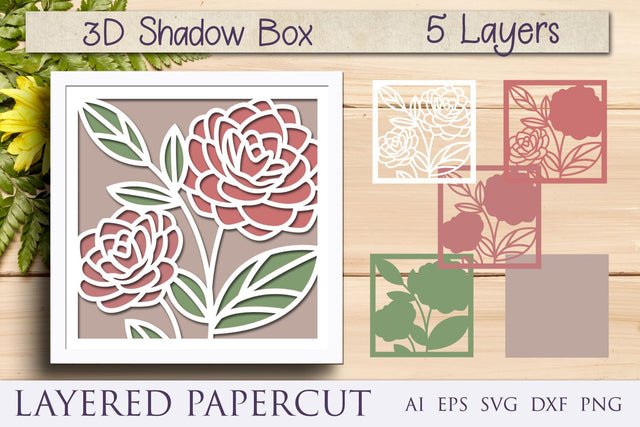3d shadow box with flowers and leaves, Layered papercut flower svg template 3D Paper AnastasiyaArtDesign 