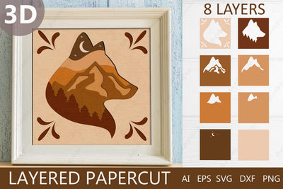 3d shadow box with fox and mountain svg, Papercut layered 3d decor 3D Paper AnastasiyaArtDesign 