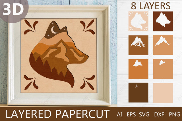 3d shadow box with fox and mountain svg, Papercut layered 3d decor 3D Paper AnastasiyaArtDesign 